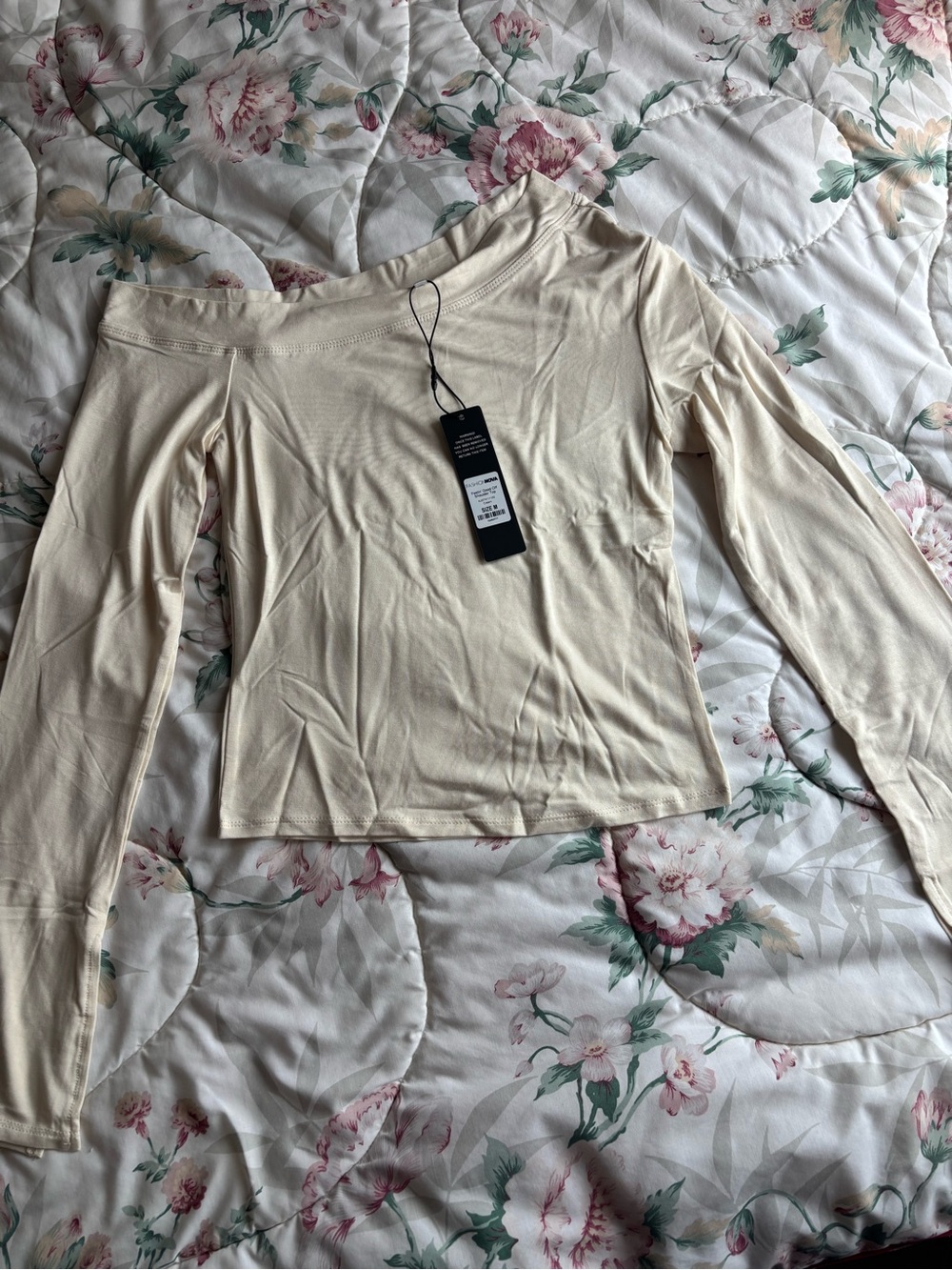 Fashion Nova Off-Shoulder Long Sleeve Top in Cream